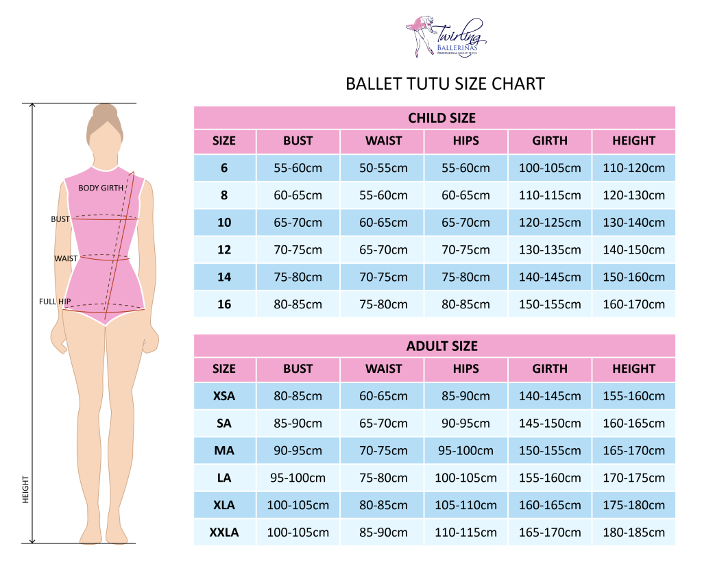 Twirling ballerinas size chart