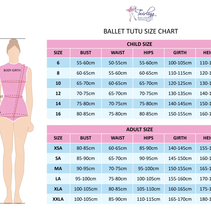 Twirling ballerinas size chart