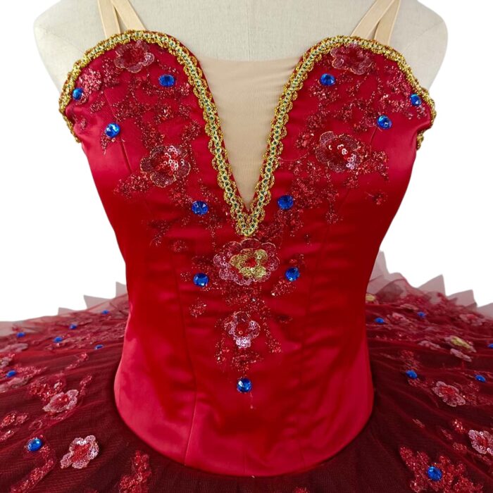 Red satin bodice of a Firebird tutu