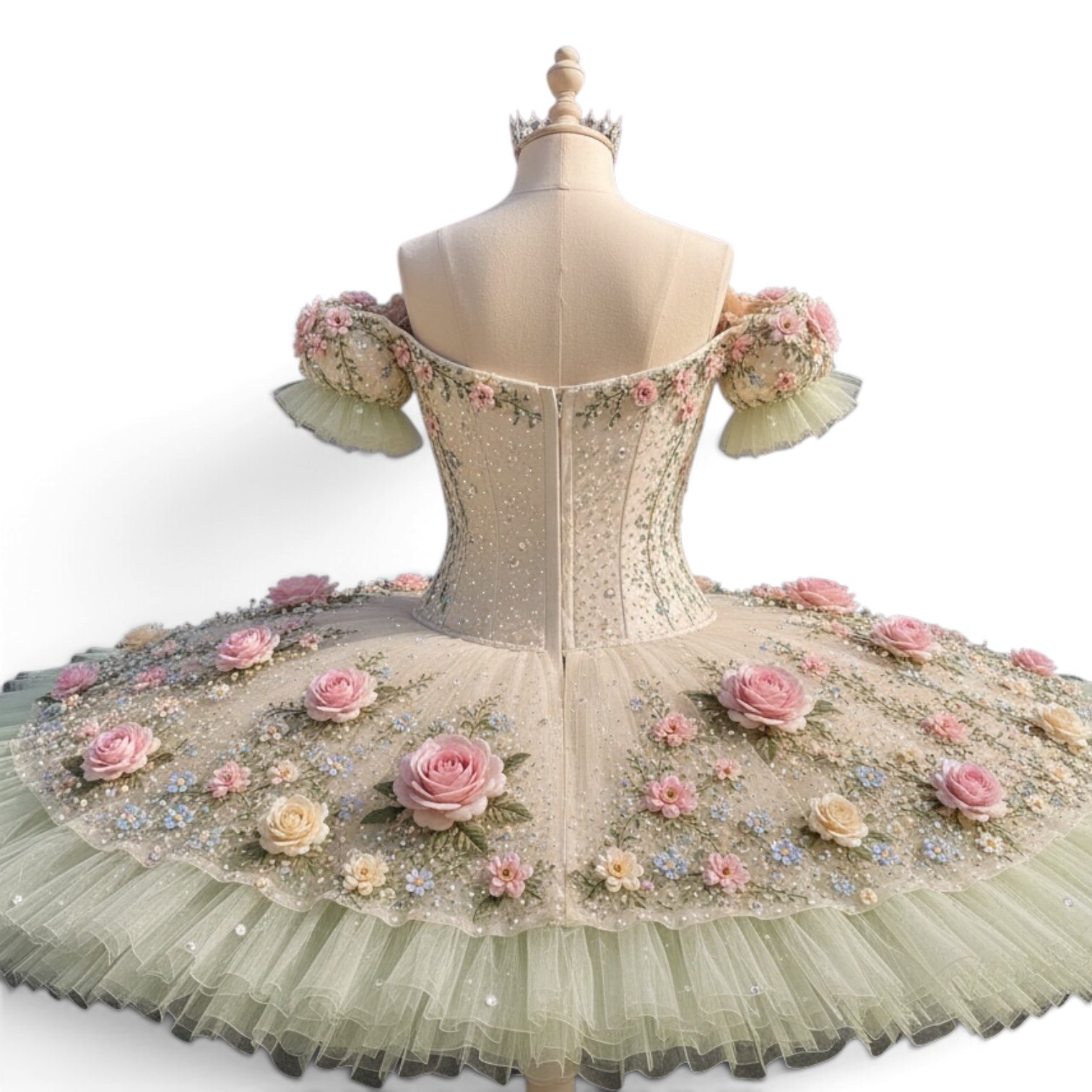 Enchanted Rose Fairy Classical Pancake Ballet Tutu with Pearl and Flower Details